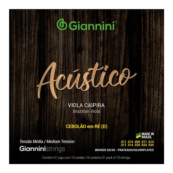 Encordoamento Giannini para Viola Acústico Bronze 65/35 GESVAM Cebolão em Ré Média