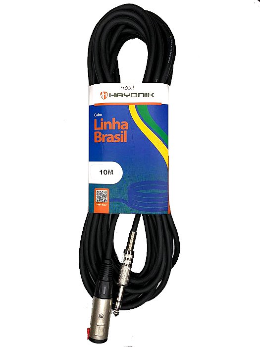 Cabo Hayonik Preto P10 stereo-P10 femea com trava de 10 metros