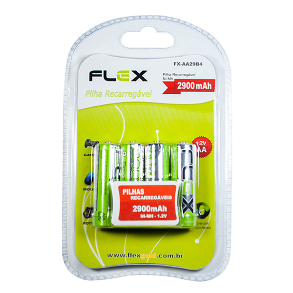 Bateria Recarregável Flex AA 2.900mAh cartela com 04 pilhas