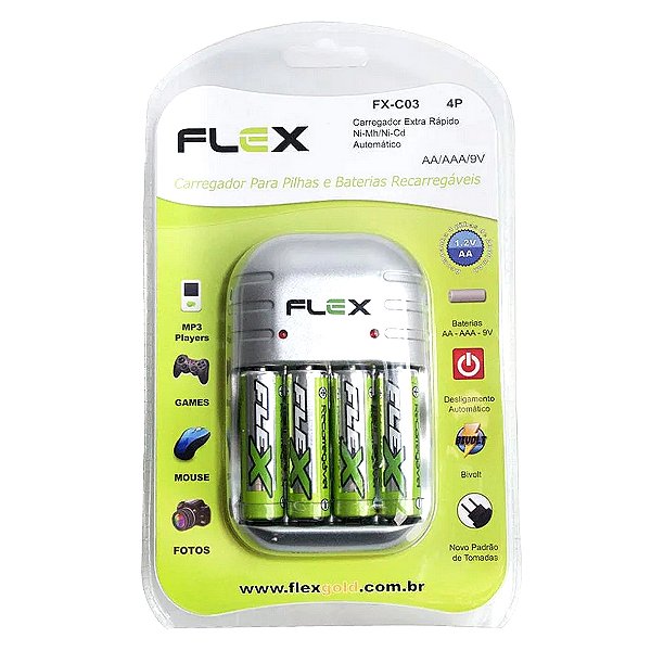 Carregador Xcell FX-C03 4P com 04 pilhas recarregáveis