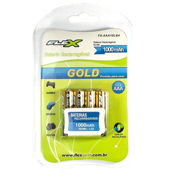 Bateria Recarregável Flex AA 1.000mAh cartela com 04 pilhas