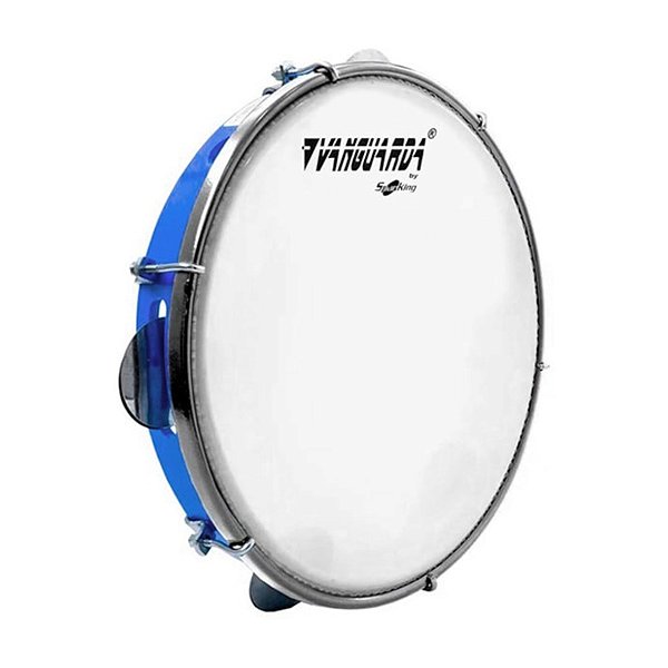 Pandeiro Vanguarda 10" Pele Leitosa Branca Aro Azul