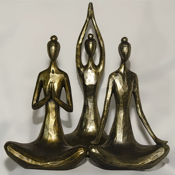 Jogo 3 Esculturas Decorativa Poliresina Yoga (Bronze)