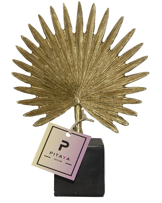Escultura Decorativa Poliresina Folha (Dourada) 18,5x13,5x5 cm