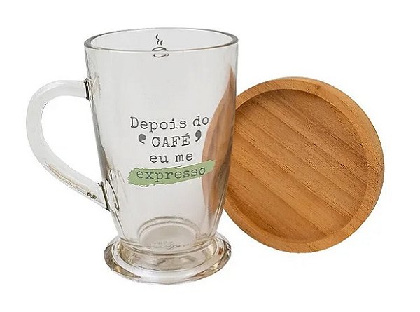 Caneca Cappuccino com base de madeira - Naturals Novo Dia.