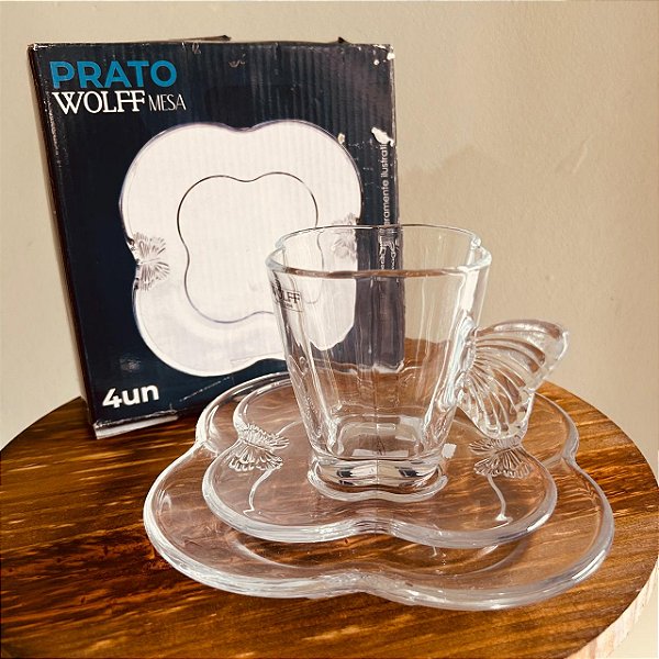 Conjunto 4 Pratos (17cm) para Sobremesa de Vidro Butterfly