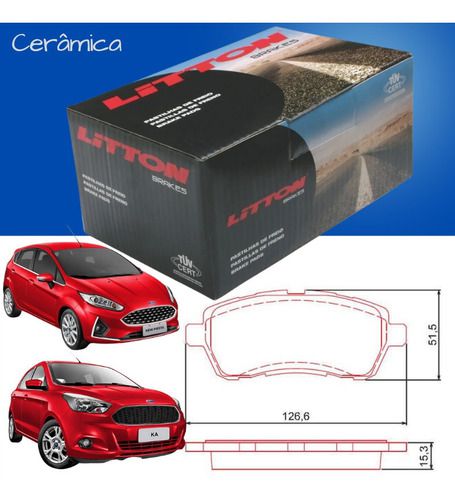 Pastilha Freio Dianteira Cerâmica Ford New Fiesta 1.5 12V 1.5 1.6 16V 2011/.. Ford Ka Novo 1.0 1.5 2014/..
