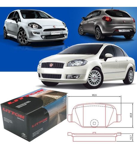 Pastilha Freio traseira Cerâmica Fiat 500 Lounge Sport 1.4 16V Dualogic 2009/.. Bravo Linea 2008/.. Alfa Romeo 156 2.0 2.5 Sportwagon 2000/..