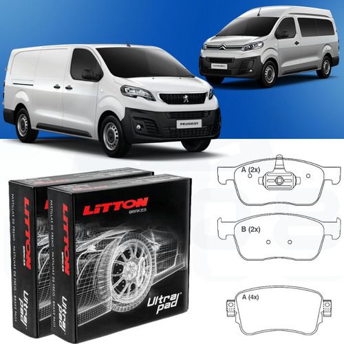 Kit Pastilha Freio Dianteira + Traseira Cerâmica Citroen Jumpy 1.6 Turbo Furgão Minibus 2018/.. Peugeot Expert 1.6 2018/.. Fiat Scudo 1.5 2023/..
