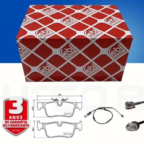 Kit Pastilha Freio Traseira + Sensor Desgaste Bmw Serie 2 220I F44 2019/.. X1 F48 20I 2015/.. Mini Cooper F54 60 2014/..