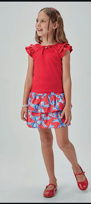 CONJUNTO BLUSA E SAIA SHORT - UM MAIS UM (891012)