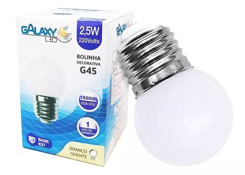 Lâmpada LED bolinha G45 2.5w decorativa branco quente E27 220v Galaxy.