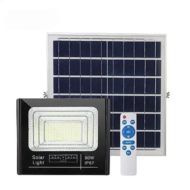 Refletor LED solar com controle 60w auto recarregável 6500K IP67.