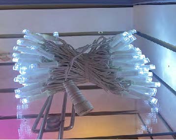 Pisca 100 LEDS blindados fio e lâmpadas cor Branco Ø2,2mm com 16 strobinhos brancos IP65 Externo 220V 10 metros.