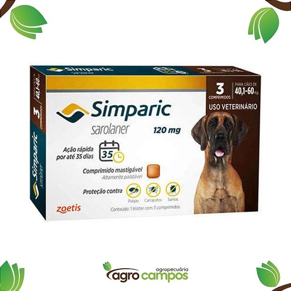 Antipulgas Simparic 120mg Cães 40,1-60kg com 1 Comprimido- Zoetis