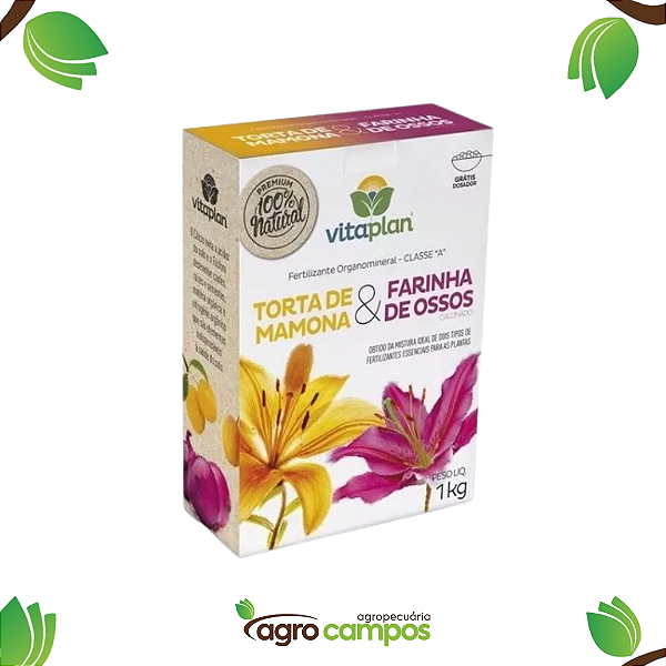 Vitaplan - Fertilizante Organomineral - Classe A - Torta de Mamona & Farinha de Ossos (1Kg)