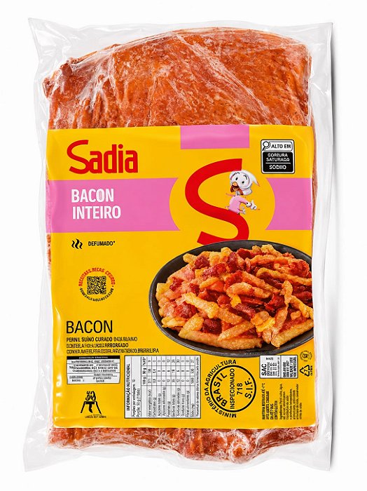 Bacon Manta Sadia (Peso variável 2,50 kg a 4,90 Kg). Preço Kg / R$ 28,90 (Preço do Item baseado no peso máximo).