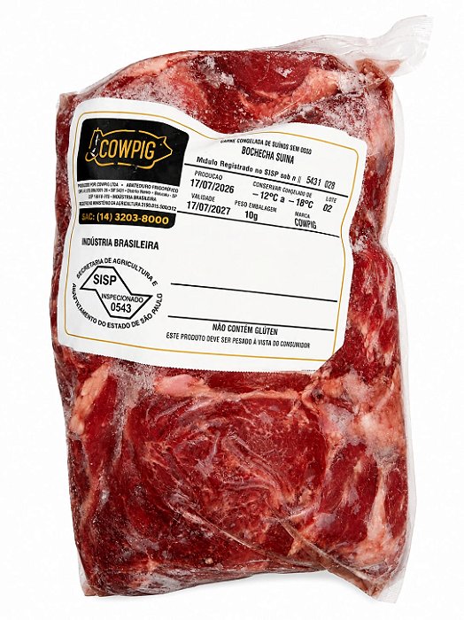 Bochechas Suínas Cowpig -Congelada (Peso variável 1,10 kg a 1,20 Kg). Preço Kg / R$ 29,90. (Preço do Item baseado no peso máximo).