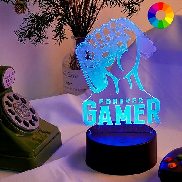Luminária De Decoração Led Colorido Gamepad Forever Gamer 3D
