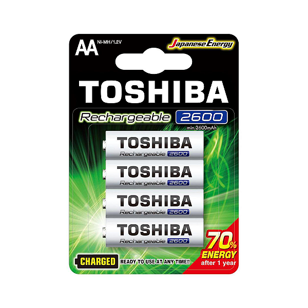 Pilha Recarregável AA Toshiba 1,2v 2600mAh Com 4 Pilhas