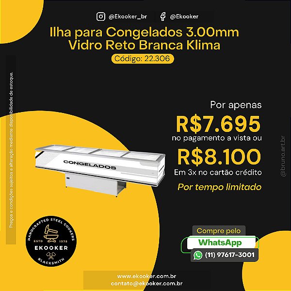 Ilha para congelados 3.0mm Vidro reto branca