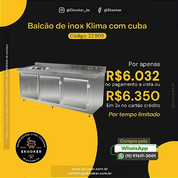 Balcão de Inox Klima com Cuba