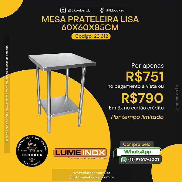 Mesa Prateleira Lisa 60x60x85CM