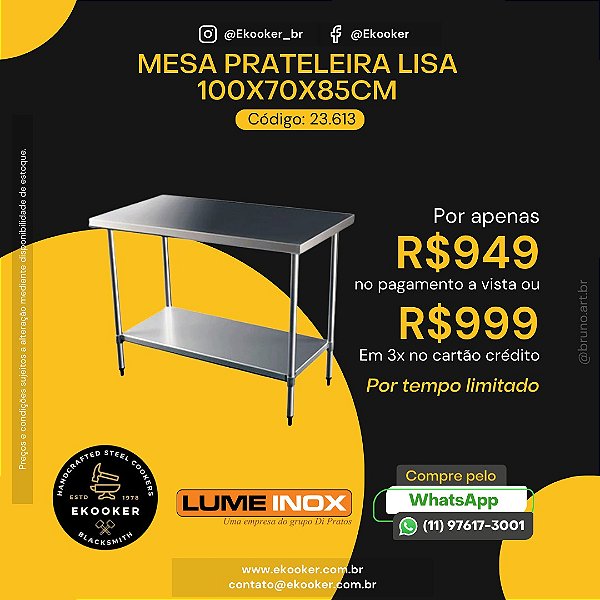Mesa Prateleira Lisa 100x70x85CM
