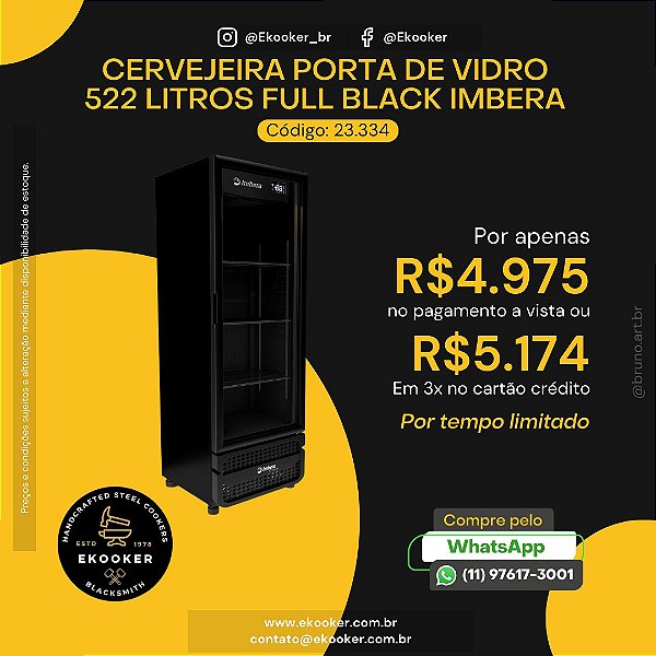 Cervejeira Porta de Vidro 522 Litros Full Black Imbera