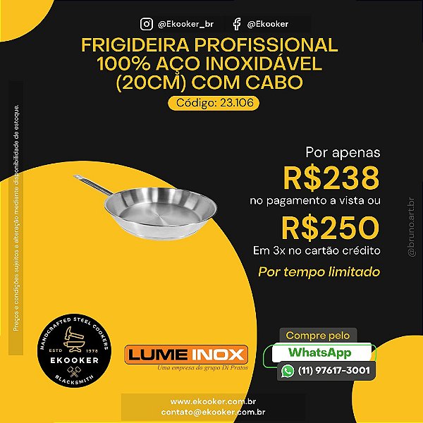 Frigideira Profissional 100% Aço Inoxidável (20cm) com cabo