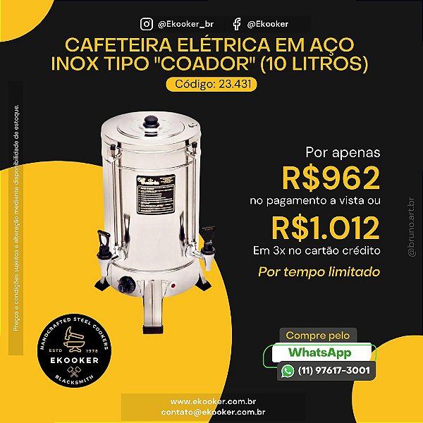 Cafeteira Elétrica em Aço Inox Tipo "Coador" (10 litros)