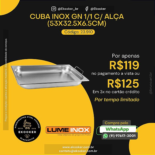Cuba Inox GN 1/1 com Alça (53X32.5X6.5 CM) LumeInox