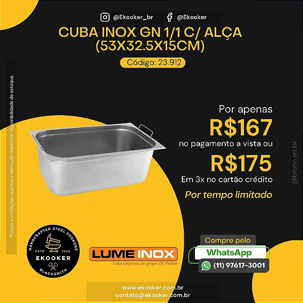 Cuba Inox GN 1/1 com Alça (53X32.5X15 CM) LumeInox