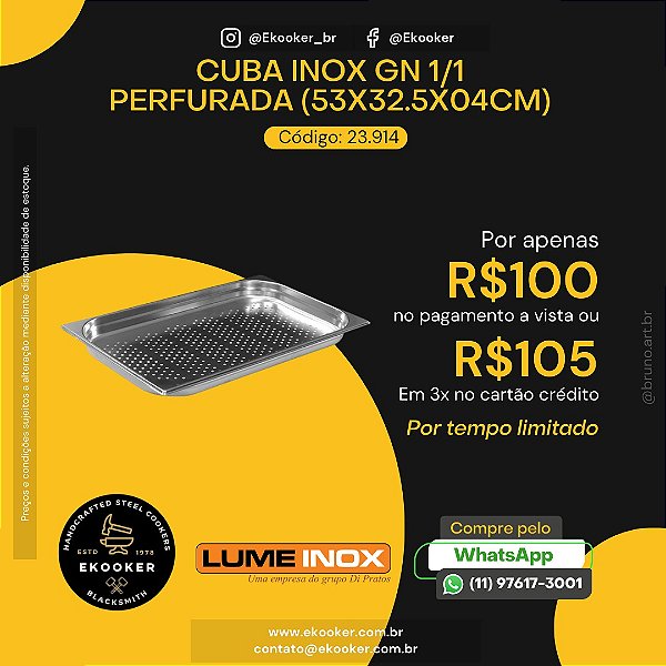 Cuba Inox GN 1/1 Perfurada (53X32.5X04 CM) LumeInox