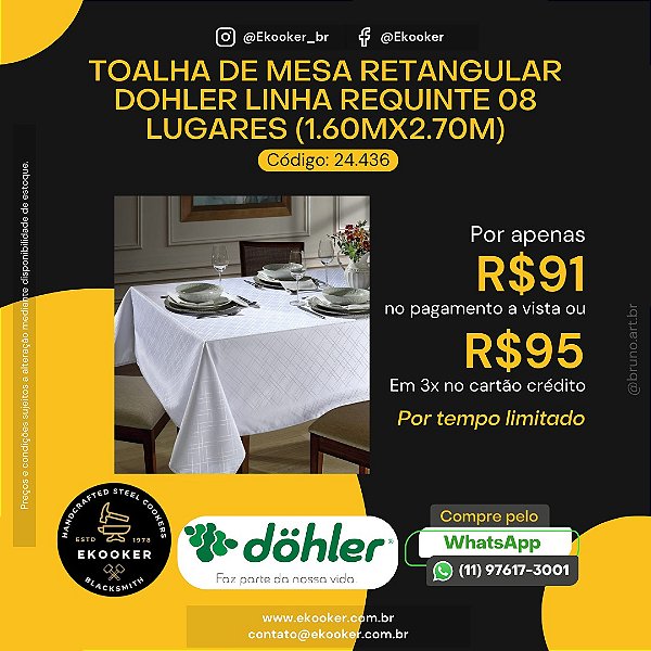 Toalha de Mesa Retangular Dohler Linha Requinte 8 Lugares (1.60M x 2.70M)