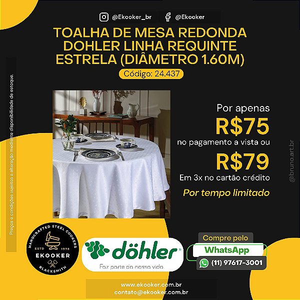 Toalha de Mesa Redonda Dohler Linha Requinte Estrela 1.60m (diâmetro)