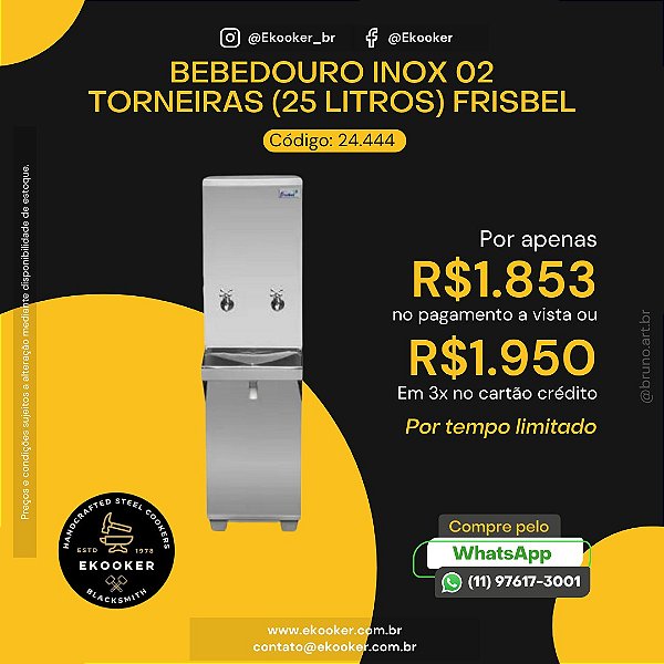 Bebedouro Inox 02 Torneiras (25 litros) - Frisbel