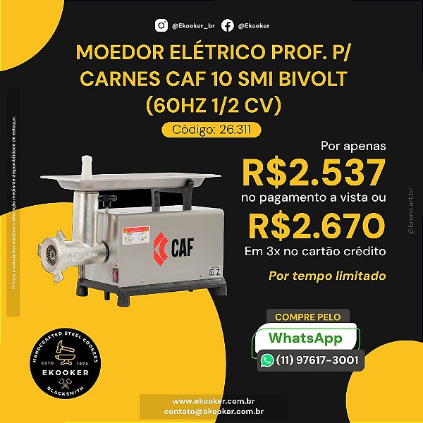 Moedor elétrico Prof. p/ carnes CAF 10 SMI Bivolt (60HZ 12 CV)