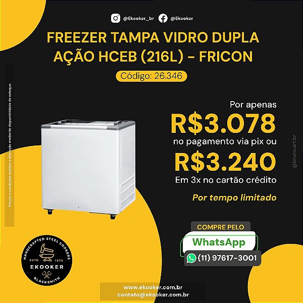 Freezer Tampa Vidro Dupla Ação HCEB (216l) Fricon