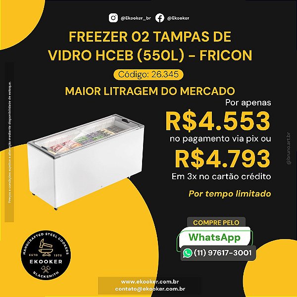 Freezer 02 Tampas de Vidro HCEB (550L) Fricon