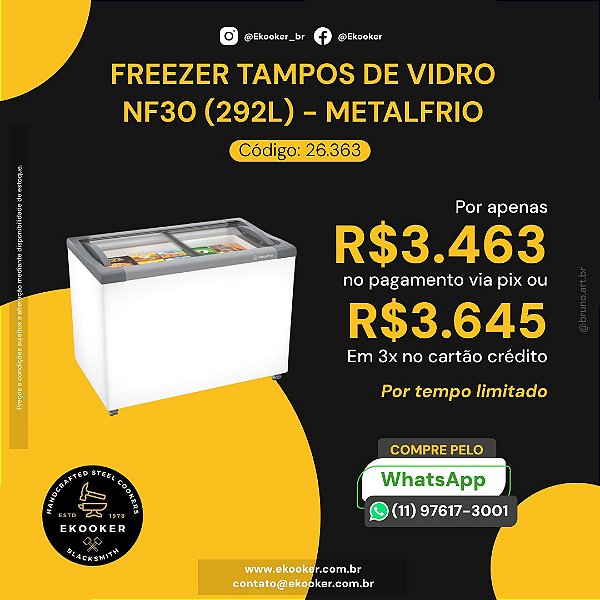 FREEZER TAMPOS DE VIDRO NF30 (292L) - METALFRIO