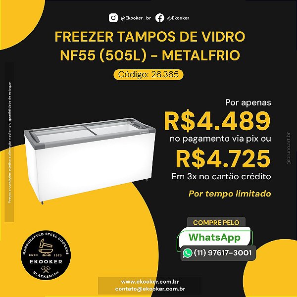 FREEZER TAMPOS DE VIDRO NF55 (505L) - METALFRIO
