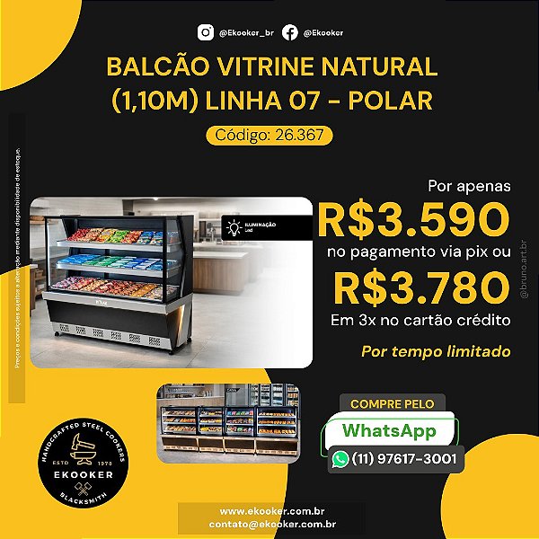Balcão Vitrine Natural (1,10M) LINHA 07 - POLAR