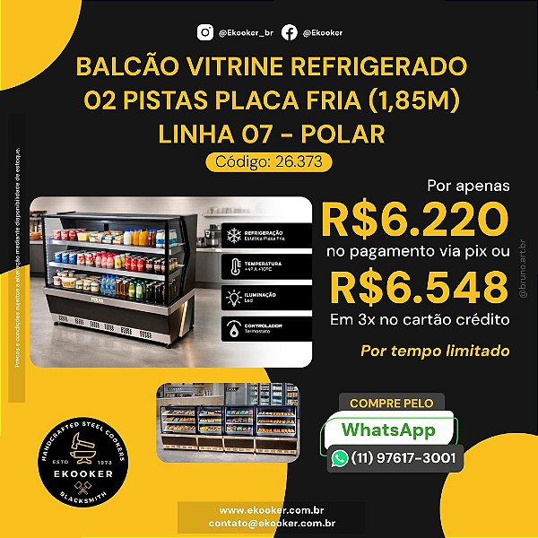 Balcão Vitrine Refrigerado 02 Pistas Placa Fria (1,85M) Linha 07 - POLAR