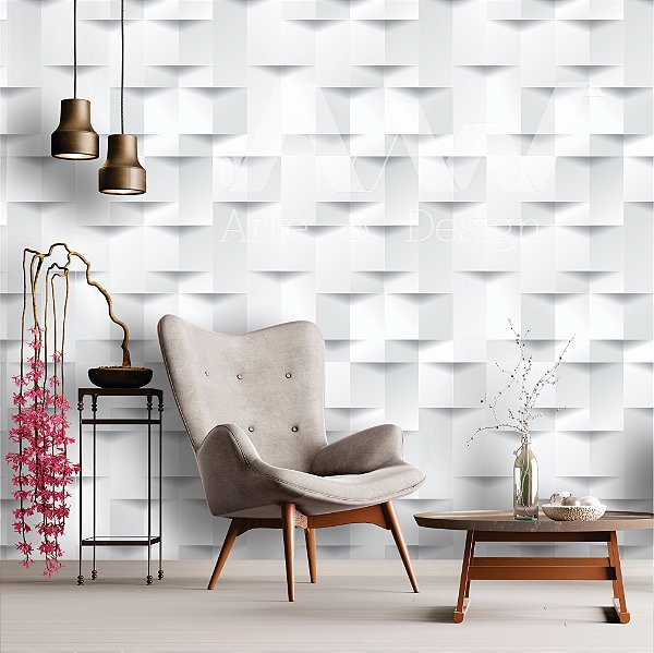 Papel de parede - Geométrico estilo gesso 3D com efeito de sombras sobrepostas