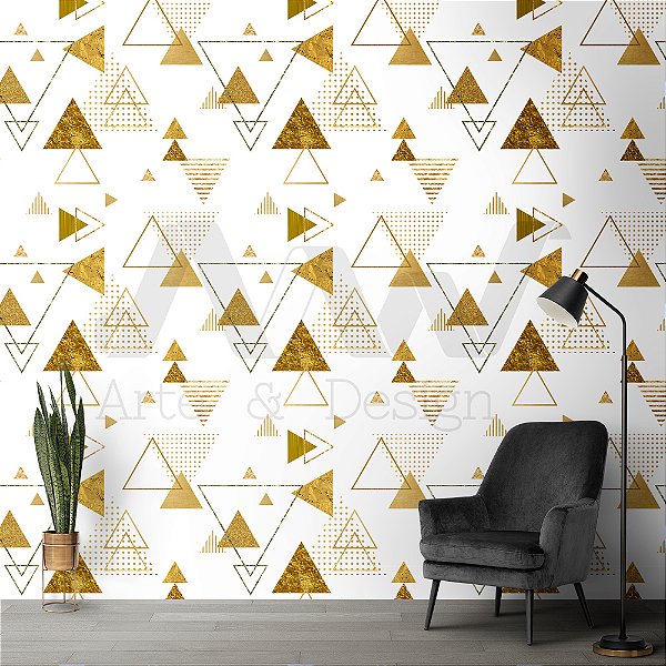 Papel de parede - Geométrico triangulos dourados de vários formatos