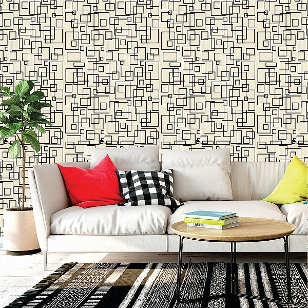 Papel de parede - Quadrados de vários tamanhos sobrepostos com fundo bege