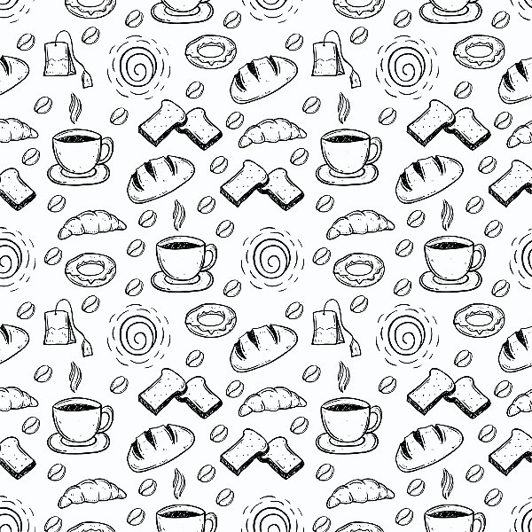 Papel de Parede - salgados, pães , roscas e sementes de café em fundo branco