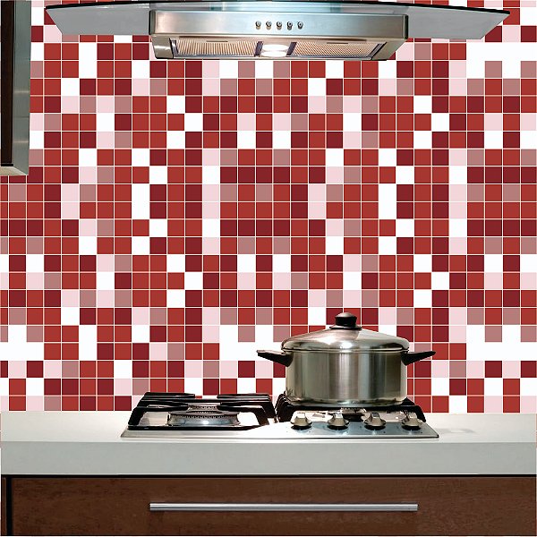 Papel de parede - Pastilhas em tons de vinho,vermelho e branco