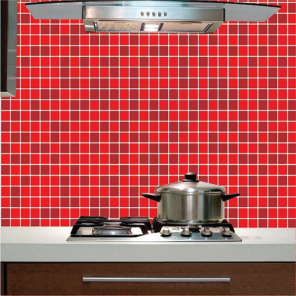 Papel de Parede - Pastilhas nas cores vermelho e vinho em fundo branco